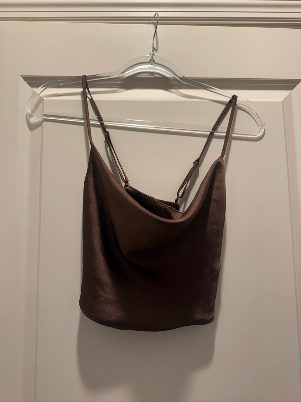 Garage Cowl Neck Spaghetti Strap Crop Top - Chocolate Brown